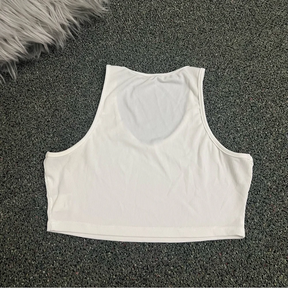 SHEIN White High Neck V-Neck Cropped Basic Ribbed Tank Top Casual Cute Shirt M - Picture 8 of 13